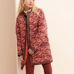 Anthropologie Red Floral Puffer Jacket